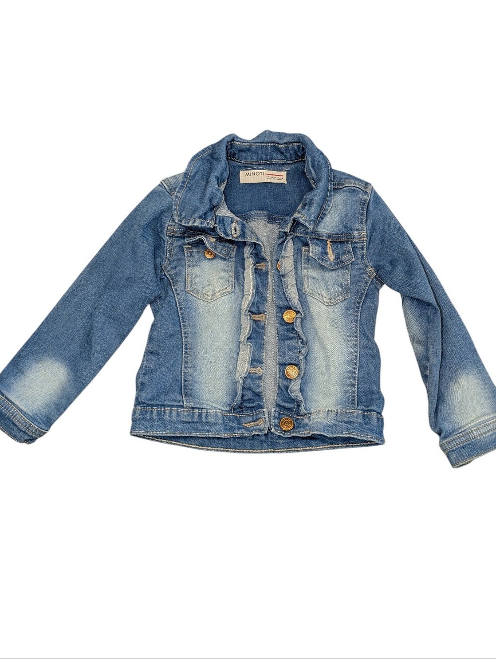 Minoti Girls' Light Blue Denim Jacket with Ruffle Trim